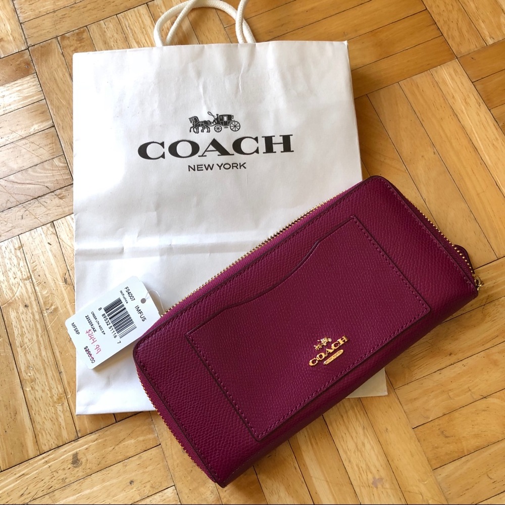 Coach Magenta Zip Around Leather Wallet